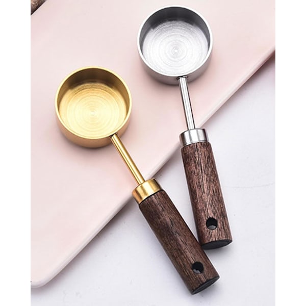 Kaffemåleskje, 2 stk 15 ml måleskje i rustfritt stål, kaffeskje, teskje, trehåndtak, melis, kaffebønner, kjøkkentilbehør