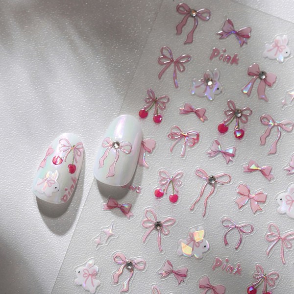 Glitter Sløjfe Negle Sticker til Neglekunst Selvklæbende Sløjfer Negle Decals Pink Sløjfer Neglekunst Stickers Daglig DIY Negledekoration Stickers Decals til Kvinder a