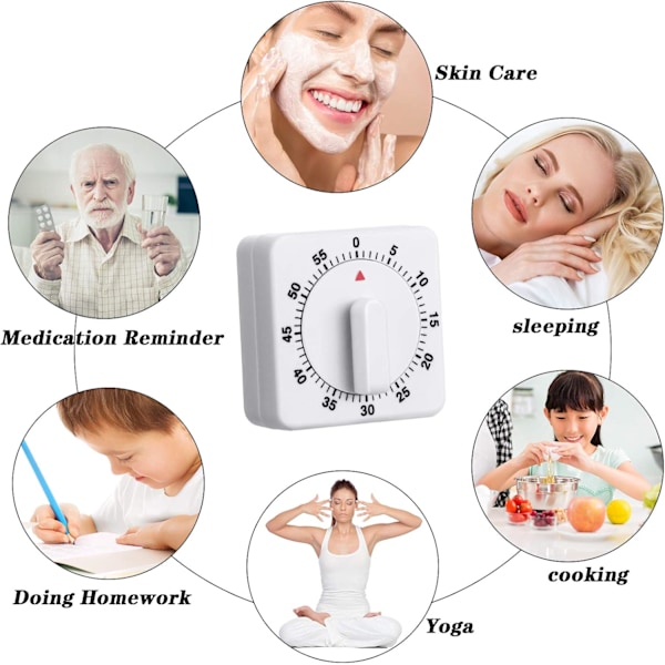 2 stk. 60 minutters Køkken Timer 1 Time Visuel Køkken Ur Timer Mini Nedtællingstimer Høj Lyd, Mekanisk Timer til
