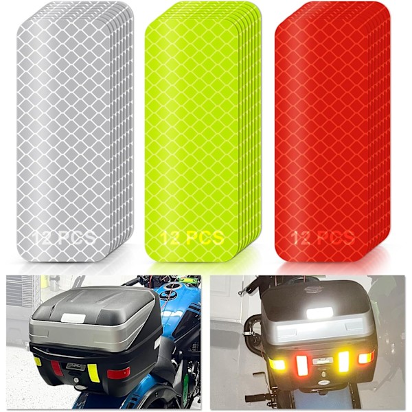 Reflexremsor Självhäftande för Säkerhetshjälm Motorcykel Cykel Fordon Bil, PSLER 36 ST Silver Gul Röd Hög Synlighet Reflexer Fluorescerande