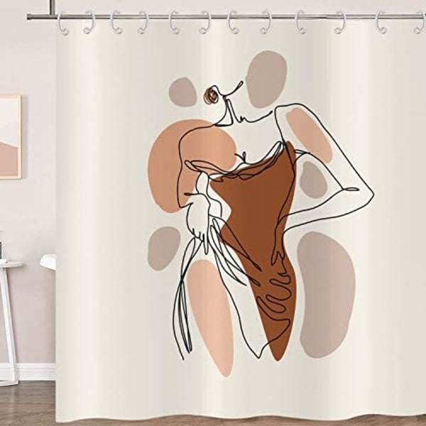 Abstrakt Kvinna Duschdraperi 180x200, Boho Mid Century Modern Minimalistisk Linje Estetisk Konst Badgardin Vattentät Fab