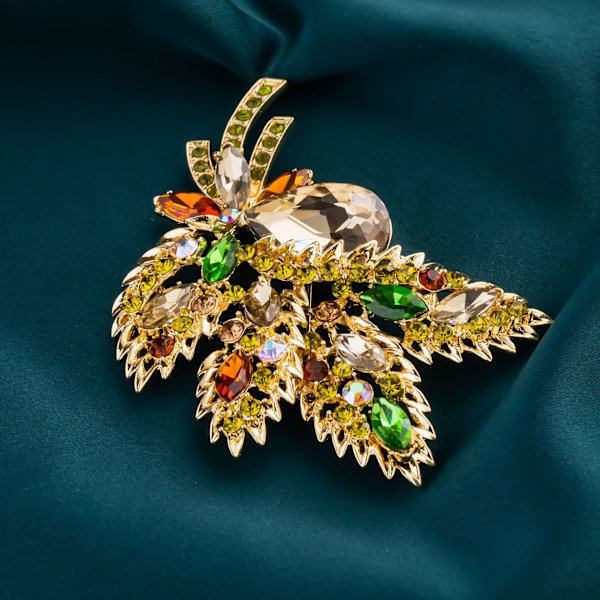 (guld)Blom Brosch, Kristall Brosch, Broscher för Damer, Kristall Blad Form Broscher, för