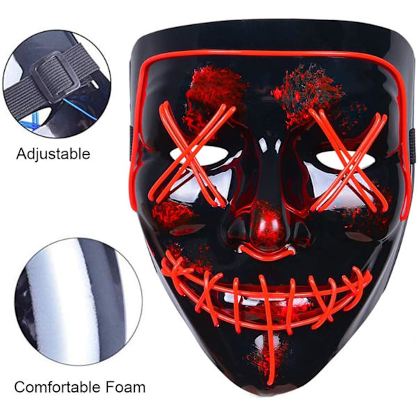 Halloween Karneval Rensemaske LED Lysende Horror Maske Voksen