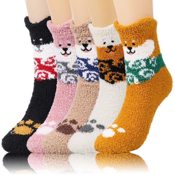 5 par fluffiga vinterstrumpor, mjuka varma strumpor, fleece strumpor tofflor casual semesterstrumpor, lämpliga f