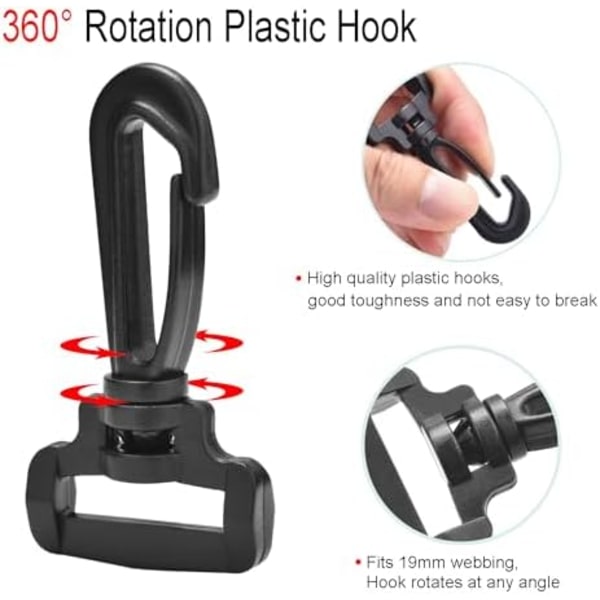 12 st Plast Swivel Snap Hook Clips för Väska, 1 tum Rotationsklämma Väska Remm Hårdvara för Väska Tillverkning Nylon Webbing Hoo