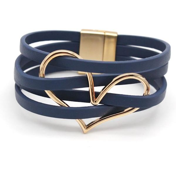 1 st armband med hjärta charm i läder för kvinnor Handgjorda lagerarmband Bohemiskt flerskiktsarmband