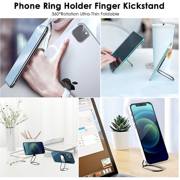 2 st Telefonringhållare Fingerstöd, 360° Rotation Mobiltelefon Ringhållare Stativ Metall Telefon Baksida Grepp för Magnetisk