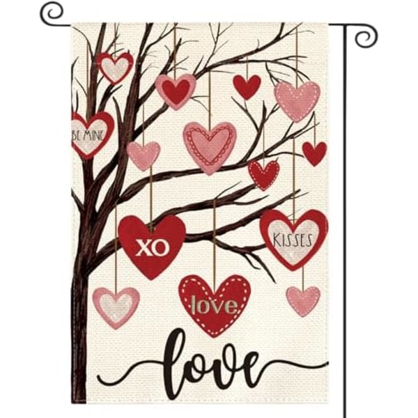 2 stk. Valentinsdag Haveflag 12x18 Tommer Dobbeltsidet Udendørs, Kærlighedshjerte Træ Rustik Jubilæum Bryllup Have Udendørs