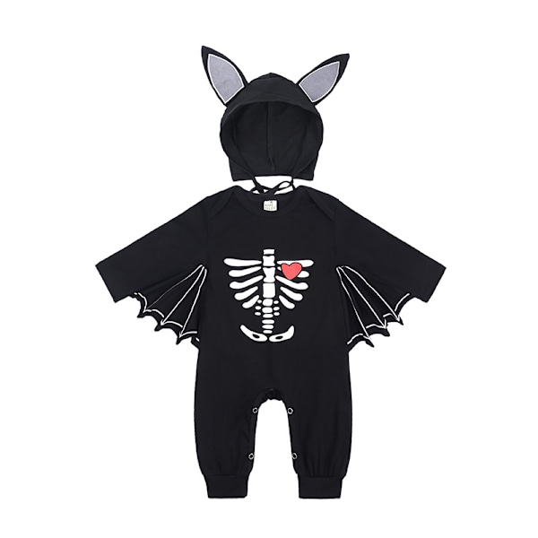 (S) Baby jumpsuit Halloween børns cosplay skelet kostume flagermus formet jumpsuit nuttet børns