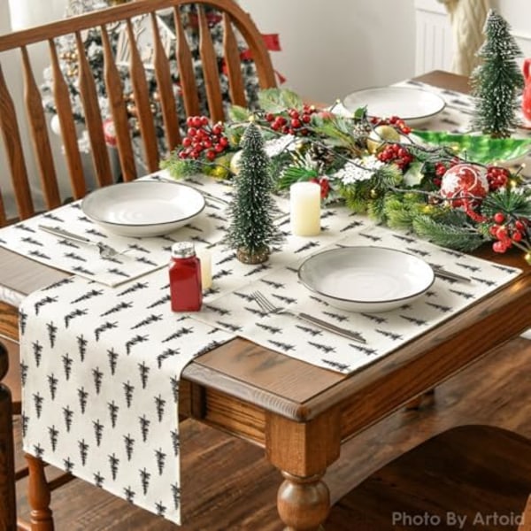 Set med 4 Beige Julgran Juldukar 12x18 Tum  Vinterbordstabletter för Fest Kök Matplats Dekoration