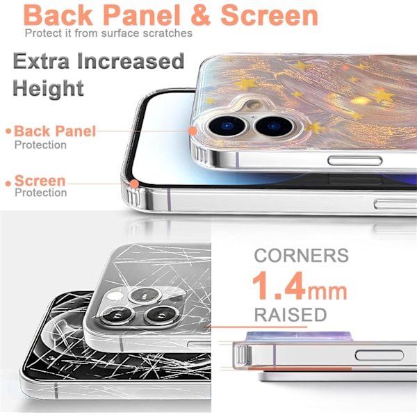 Kompakt etui til iPhone 16 Glansfuld Fade Star Design, Sød Trendy Blød Slim TPU Stødsikker Beskyttende Telefon Etuier Cover til