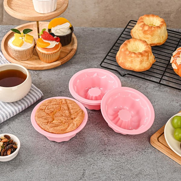 6 stk Silikon Pound Cake Pan, Kakeform, 4 tommer liten rørkakeform, Ikke-klebende rund kakeform med hull for kake, Cupc