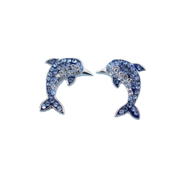 1 Naiset tytöt Dolphin Stud, Sterling hopea CZ Zircon Blue Dolphi