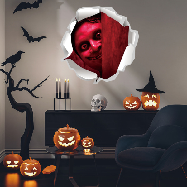 Set med 2 3D Halloween-veggklistremer Rød djevel Spøkelsesaktige flyttbare veggklistremer Zombie veggkunst-klistremer for B