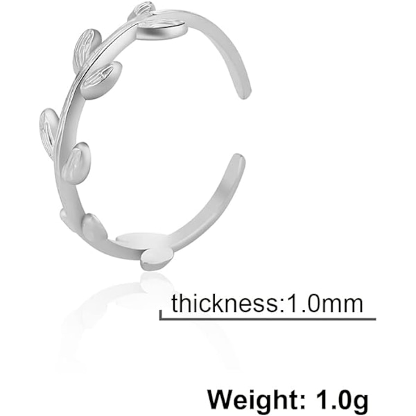1 Justerbar Bladring i Rustfritt Stål Finger Ring med Bladmønster Åpne Finger Ringer for Kvinner Jente