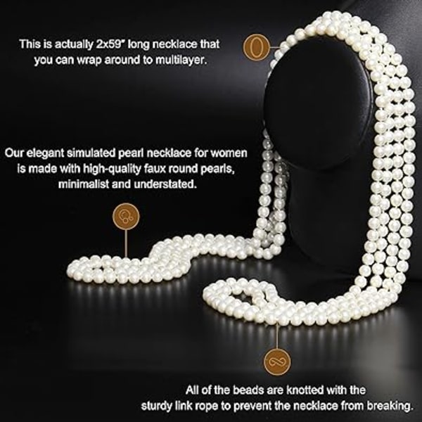 Imitation Pearl Long Necklace 150cm Trendy Style Long Faux Pearl