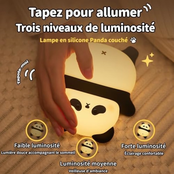 127x114x66mm Panda Natlampe til s - USB Genopladelig Berøringslampe, 3 Lysstyrke Niveau, 30 Minut Timer, Silikon