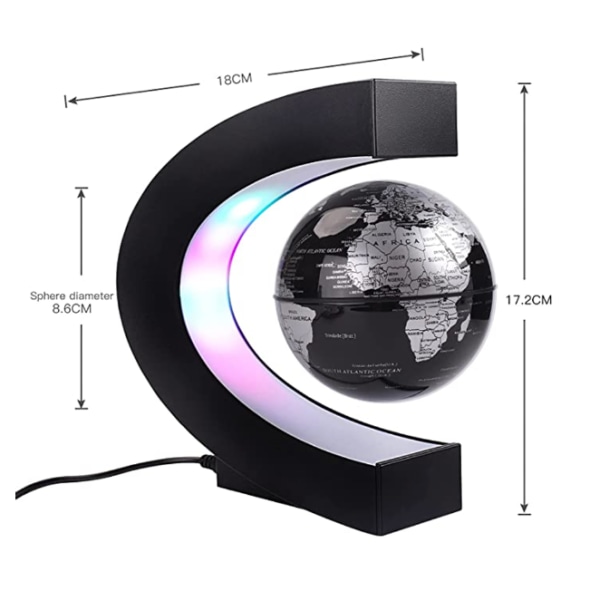 Qr Floating Earth Globe med C-formede farverige LED'er, Anti-Gravi