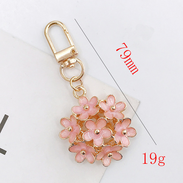 （Pink）Blomsterkugle Nøglering Guldfarvet Sød Taske Charm Nøglering, Sødt Kærlighedshjerte Rose Krystal Nøglering til Kvinder Piger Gaver