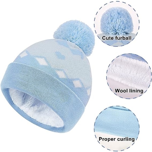 Blue 2-6 Years 3-in-1 Kids Hat, Scarf, Gloves Set - Knitted