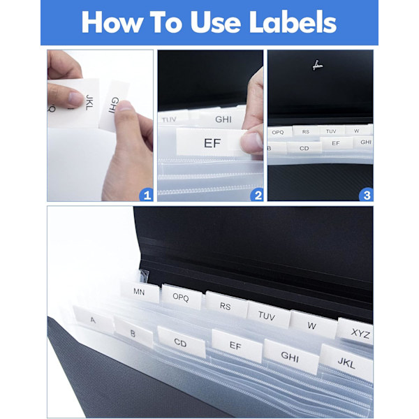 (Svart 3-pack) Utbyggbar Filmapp, 13 Fack Filorganisatör Accordion Filhållare med Elastisk Band