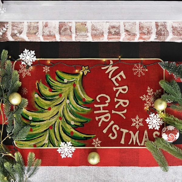 1 stk   Juletrær Glad Jul Dørmatte, Snøfnugg Vinter Hjem Decor Lav Profil Bryter Teppe Dør Matte Gulv Matte for Ind