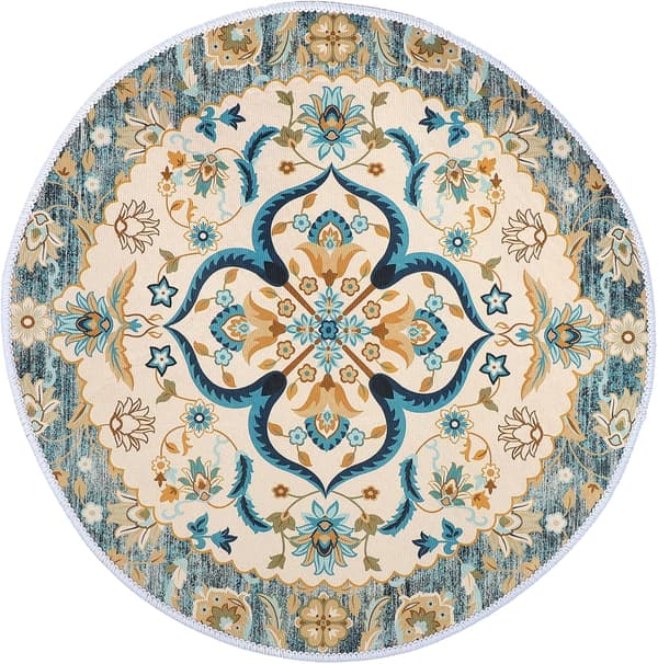 Rund polyestermatta med tryckt design, slitstark för elegant bohemisk stilinredning, lämplig för kök och badrum