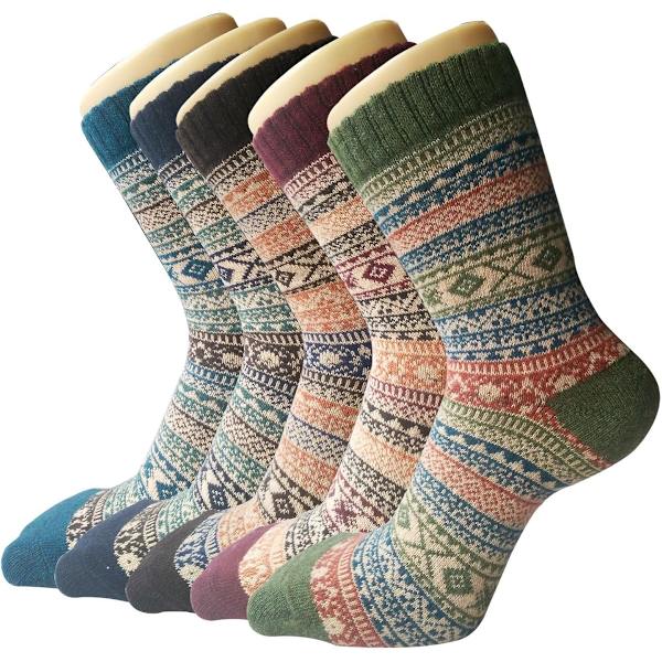 5 Par Dame Uldslår Winter Varme Sokker Tyk Strikket Hytte Cozy Crew Bløde Sokker Vandreture Atletiske Sokker Gave til Kvinder