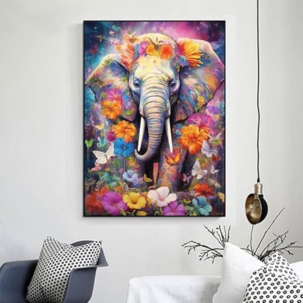 Diamantmålning Kit för Vuxna, Blomma Elefant 5D DIY Diamantkonst Kit Full Borr Diamantpunkter för Present Väggdekor