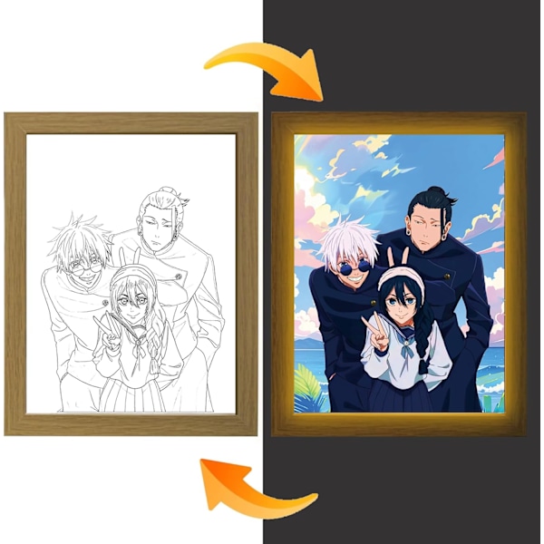 Jujutsu Kaisen LED-kunst - Gojo Satoru, Getou Suguru og Amanai Riko-utgave, USB-drevet, 3 lysmoduser