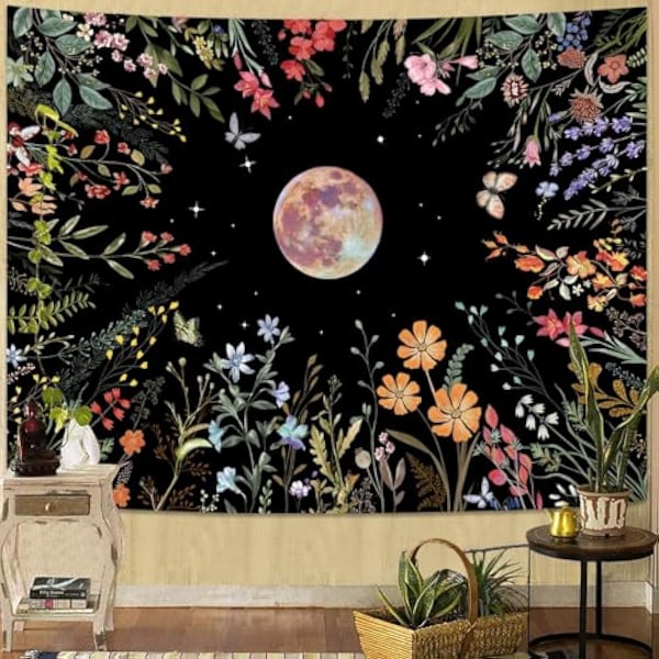 95X73cm Grön Måne Blomma Växter Väggbonad Botanisk Blommig Väggbonader Månsken Estetisk Vildblomma Tapastry's Vägg Hangi
