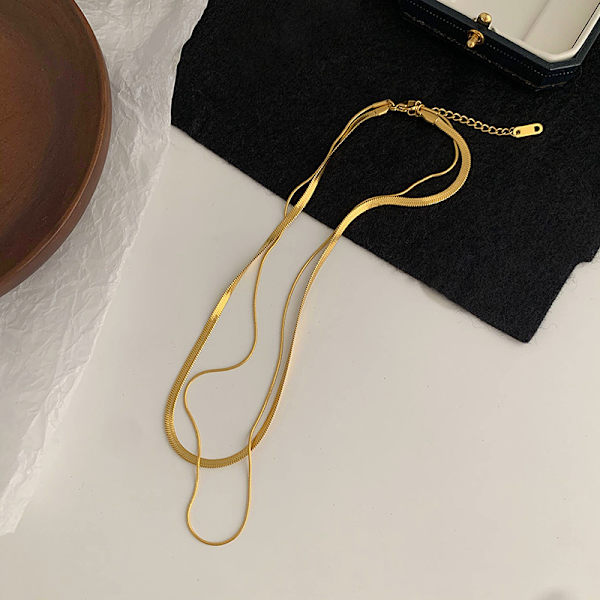 Guldpläterat ormkedjehalsband Herringbone-halsband Guld C