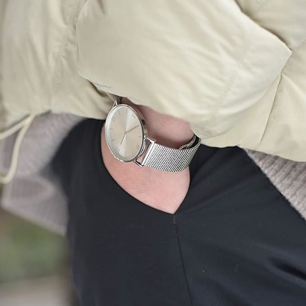 Dames Urrem i Rustfrit Stål Mesh Rem, 22mm Hurtigudløsning Mesh