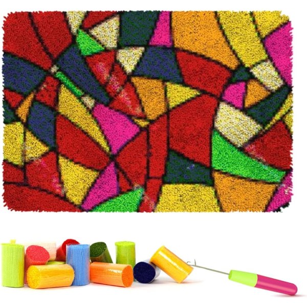 Selvknyttet teppe, 50 x 38 cm, knutesett for barn og voksne (fargeblokk)