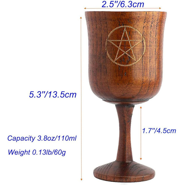 Chalice Goblet, Pentagram Hand-Made Jujube Wooden Wine Goblet Drinking Cup Unique Design Wine Cups M