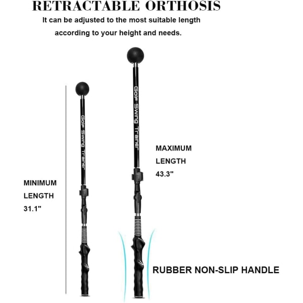 Golf Swing Trainer, Fällbar Golf Swing Träningshjälp Stick, Förbättra Hinge Underarm Rotation Justerbar