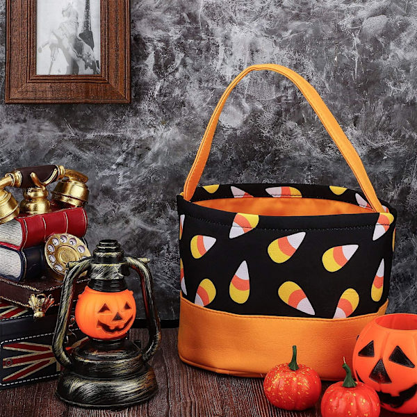 Halloween-karkkikassit Halloween-karkkiämpärit Tote-laukut Oranssi musta Candy Cornilla Hallowe