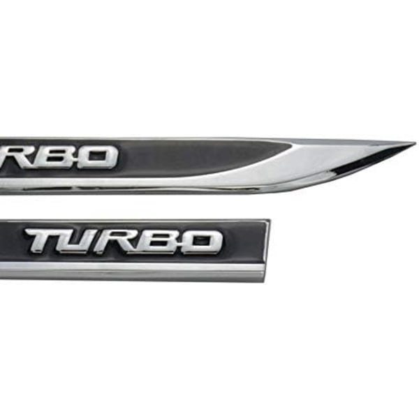 2 st TURBO Bildekaler för Bil, 3D Metall Bilsida Skärm Baklucka Emblem Badge Dekaler Ersättning för Universal Bil