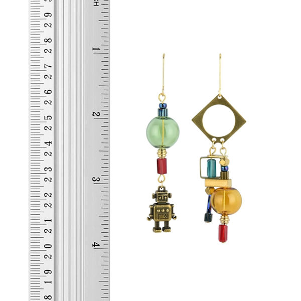 Steampunk Ørepynt Industriell Smykker Mismatchede Robot Gule Glasskuler Hengeørepynt for Kvinner