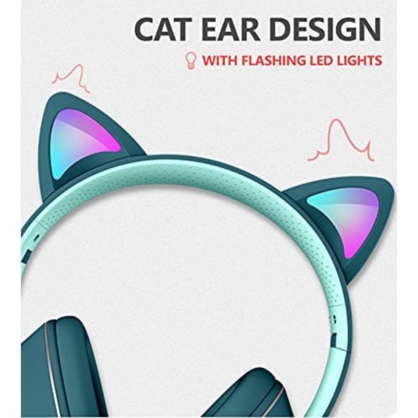 Wired Cat Headphones LED Gaming Headset for Adults and Teens, Adjustable Padded Headband, Detachable