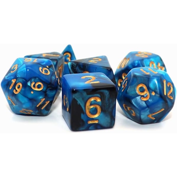 Blå Mix Svarta Tärningar DND Polyhedrala Tärningsset för Dungeon and Dragons D&D RPG Rollspel 7-Tärningsset