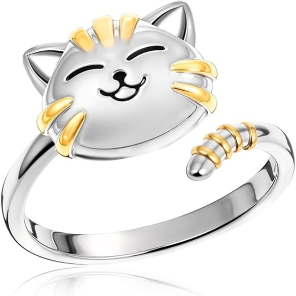 Sød Kat Spinner Ringe Åben Justerbar Dyr Kæledyr Killing Ring Fin Stabelbar Bånd Fidget Angst Bekymring Stresslindrende Finger Løfte Forlovelse Gi