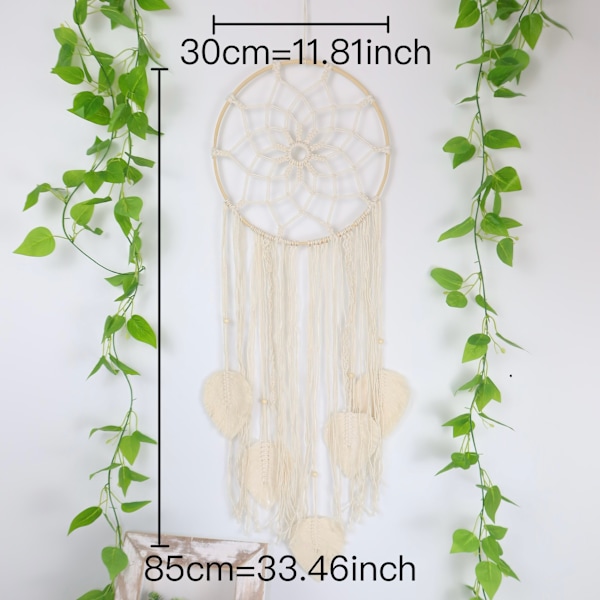Fine Dream Macrame Drømmefangere til Soveværelse Voksen Drømmefanger Vægdekoration Stor Boho Væghængning med 5 Vævede Fjer Dusker Boligindretning Orna