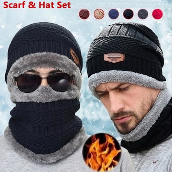 Musta kolmiosainen hattu, huivi ja käsineet talvihattu beanie hat wit
