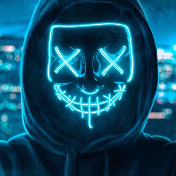 Blå LED-maske - Blått mareritt - Premium kvalitet - Stiv plast - 3 blinkende moduser - LED-maske - Cos