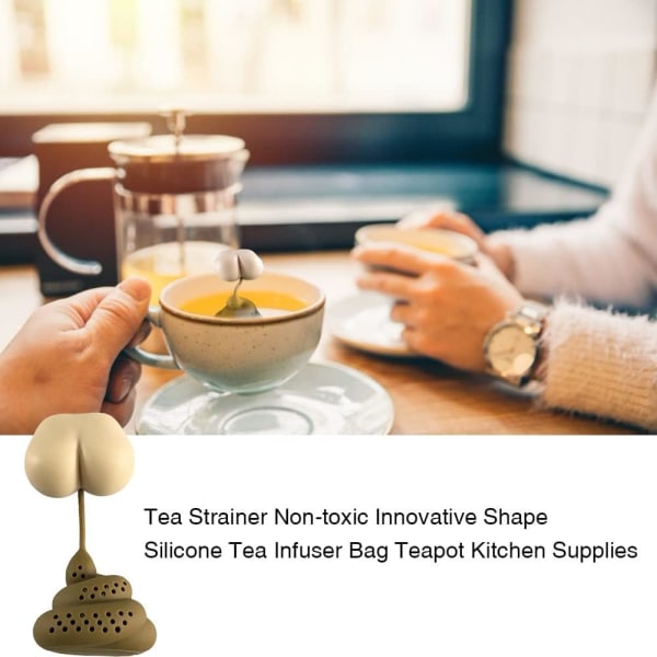 Te-filter i silikon, te-infuser i form av bæsj, te-sil i silikon, te-diffuser