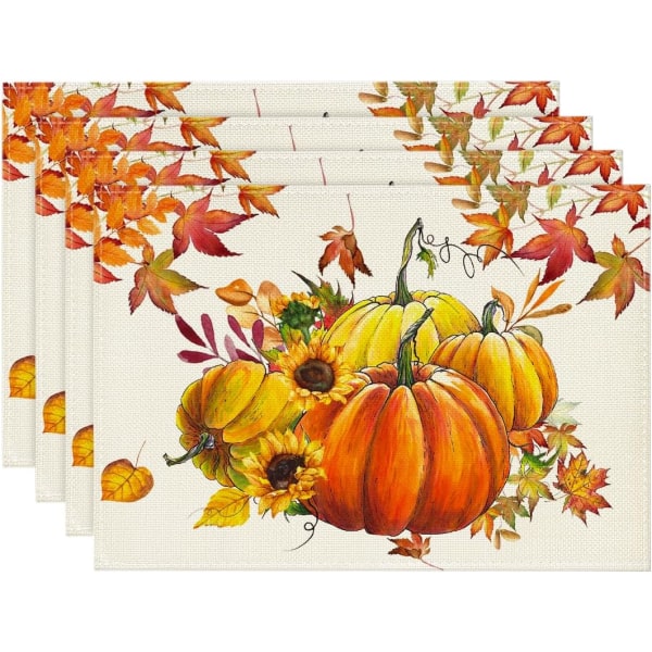 Set med 4 lövformade placemats - 30 x 45 cm - Tvättbara - Fest D