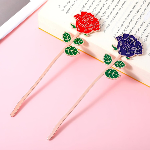 2 Pak Metal Rød Rose Bogmærker Metal Bogsideholder Valentinsdag Blomster Bogmærker til Kvinder Bogelskere Fødselsdag Mors Dag Valentinsdag C