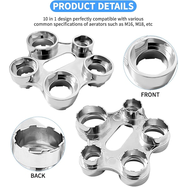 （15×11×.9cm）Lufter Wrench Tool, Universal Jet Regulator Lufter Monteringsnøkkel, Lufter Ventil Kran Sil 10 Størrelser M16/M