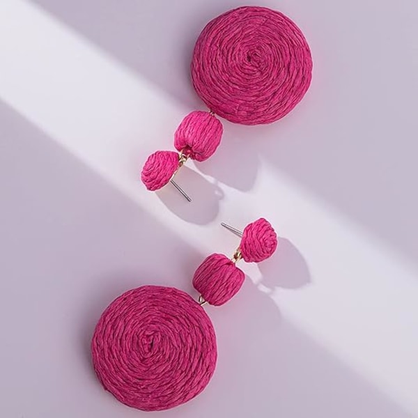 Statement Raffia Boho Runde Hengende Ball Øredobber - Søte Håndlagde Sommer Bohemske Hengende Smykker for Kvinner